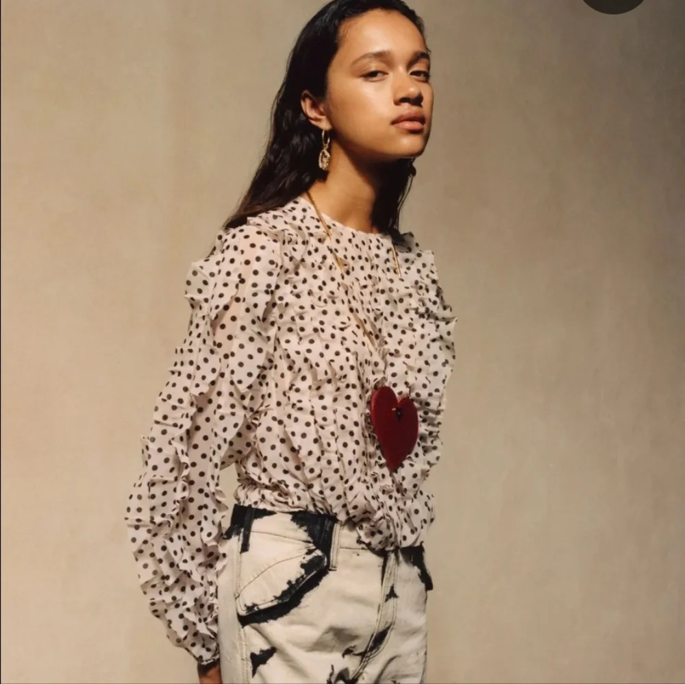GIAMBATTISTA VALLI x H&M ruffled pink with black dots top size 2